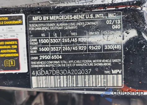 2013 Mercedes-Benz Ml 550 4Matic из США, поврежденный, VIN 4JGDA7DB3DA202037